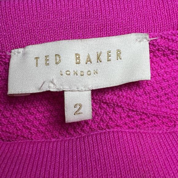 TED BAKER Streena Dress Size 2 US6 Pink Knitted Ruffle One Shoulder - Picture 4 of 5